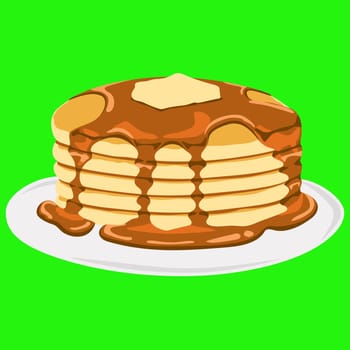 breakfast pancake pile butter honey maple syrup illustration