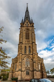 Catholic Church Edenkoben Germany Rhineland Palatinate with cloudy blue sky