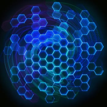 Three-dimensional mesh of lines and dots in abstract form in technology concept. Image to use as background.