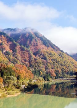 Autumn fall foliage Koyo in Tadami Region Fukushima Japan