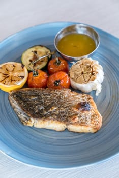 Grilled seabass fish  with grilled vegetable