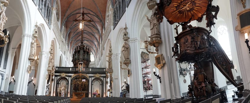 indoor photo of Church of Our Lady in the medieval old town, Bruges, West Flanders, Belgium