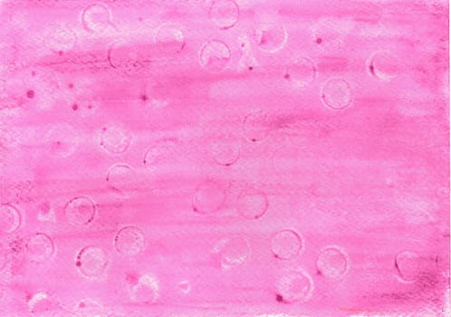With color pencils hand paintet watercolor wash background in purple with bubbles print