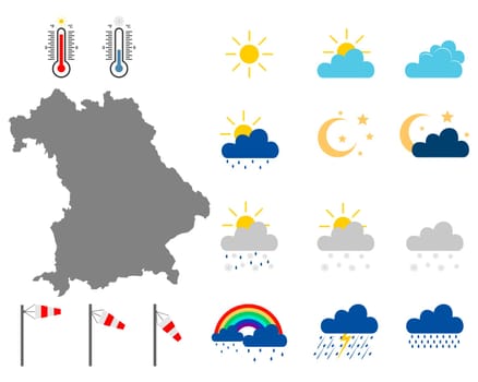 Karte von Bayern mit Wettersymbolen