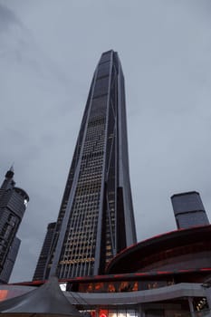 Skyscrapers in Shenzhen, China against a cloudy sky , modern building
