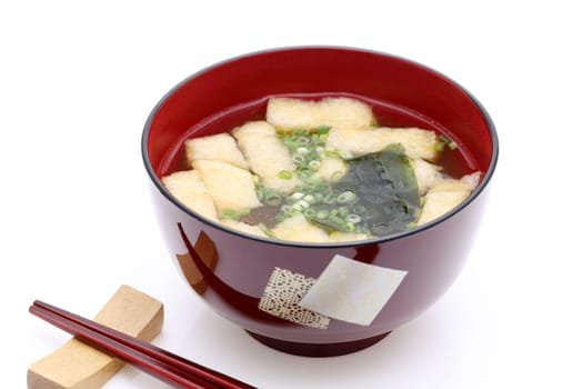 Japanese food, Miso soup of Abura age tofu and Wakame on a bowl