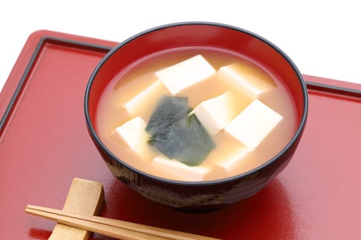 Japanese food, Miso soup of tofu and wakame on a bowl