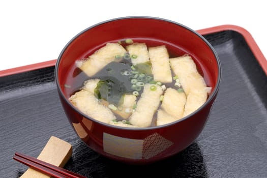 Japanese food, Miso soup of Abura tofu age and Wakame on a bowl