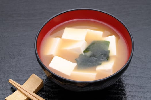 Japanese food, Miso soup of tofu and wakame on a bowl