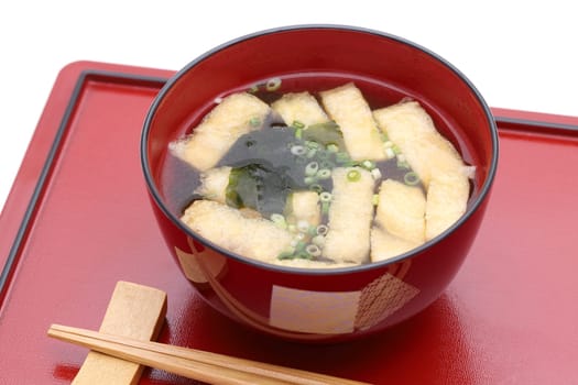 Japanese food, Miso soup of Abura tofu age and Wakame on a bowl