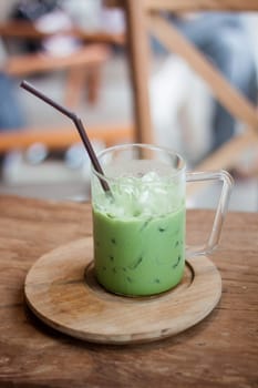 Iced matcha green tea latte, stock photo