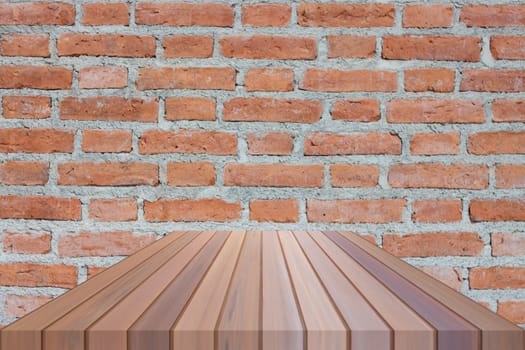 Brown table top on brick wall. For product display