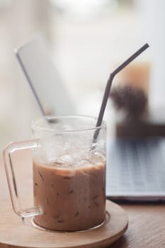 Iced coffee in coffee shop, stock photo