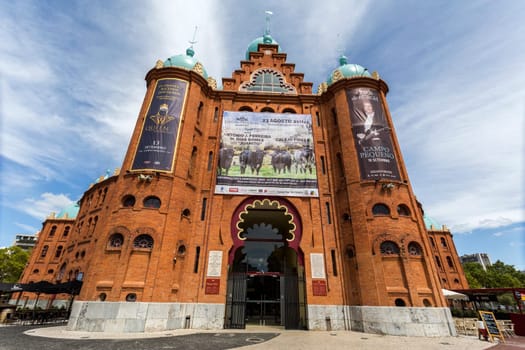 Facade of the famous Campo Pequeno bullring of Lisbon, Portugal, built in 1890 in neo-Mudejar style and entirely covered by orange bricks