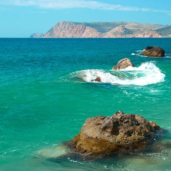 Beautiful sea landscape, shore and rocks