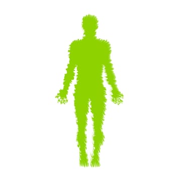Retro style illustration of a human body standing front view distorted, mishapen and deformed on isolated background.