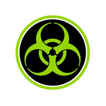 Icon retro style illustration of a biological hazard or biohazard symbol on black circle on isolated background.