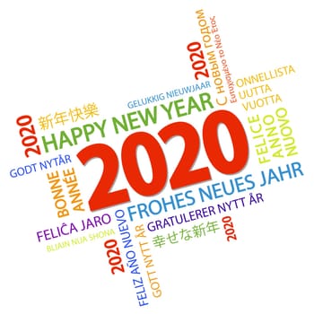word cloud with new year 2020 greetings and white background