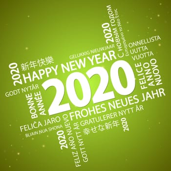 word cloud with new year 2020 greetings and green background