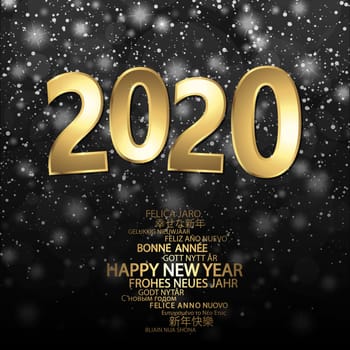 happy new year 2020 greetings with golden numbers and black background