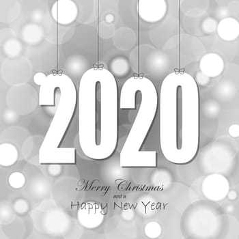 white colored hang tag numbers for New Year 2020 on glittering background