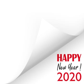 turned over white paper corner showing 2020 and text Happy New Year