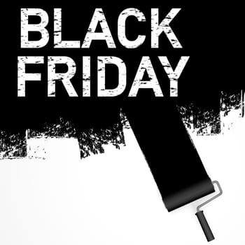 EPS 10 vector file illustration with paint roller in dark color painting text BLACK FRIDAY on white background