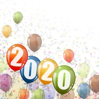 confetti and colored balloons with numbers for New Year 2020