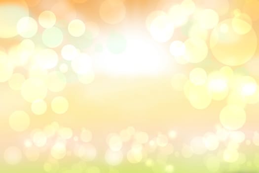 Abstract festive blur bright yellow orange pastel background texture with glowing circular bokeh lights for Mothers day, valentine or wedding card. Space for design. Card concept.