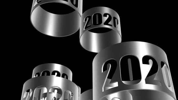 The 3d rendering of 2020 texture isolated with black background color