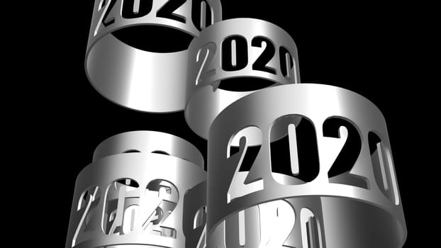 The 3d rendering of 2020 texture isolated with black background color