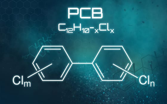 Chemical formula of PCB on a futuristic background