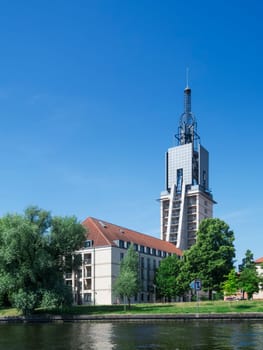 View from the Havel to the seniors' residence Holy Spirit Park in the summer of 2018. Built in 1726 to plans by the architect Pierre de Gayette. Partial demolition by the GDR authorities 1962-1974. After the reunification of Germany, the reconstruction was carried out by a private investor.