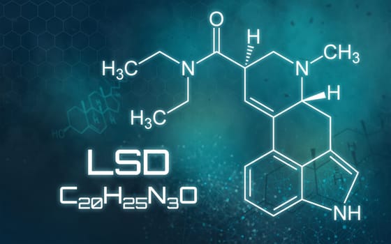 Chemical formula of LSD on a futuristic background