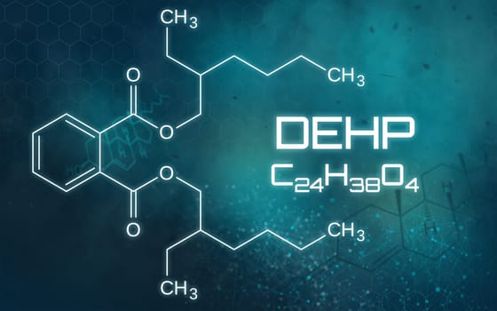 Chemical formula of DEHP on a futuristic background