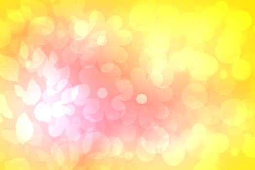 Abstract fresh vivid spring summer light delicate pastel yellow pink bokeh background texture with bright soft color cherry blossoms and flowers. Card concept. Beautiful backdrop illustration.