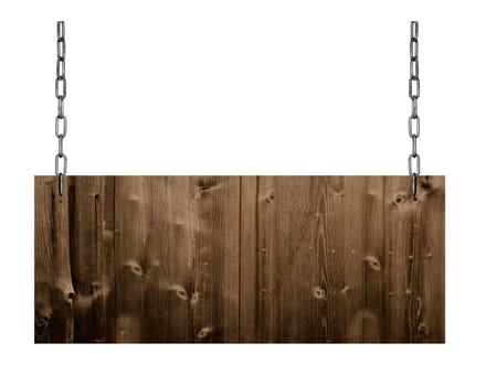 hanging wooden signs on metal chains as background empty.