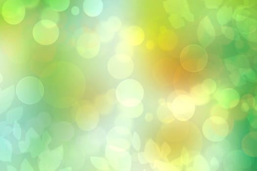 Abstract autumn gradient yellow green bright background texture with sunny lights and bokeh circles. Beautiful backdrop with space.