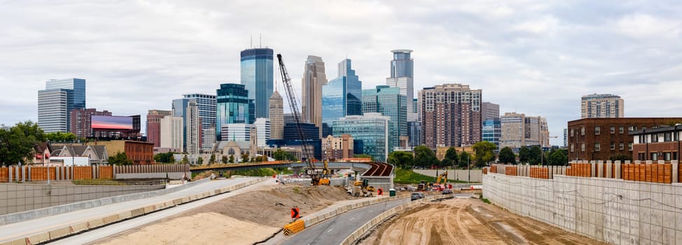 Minneapolis, city in the state of Minnesota, United States of America, during the morning, and road construction