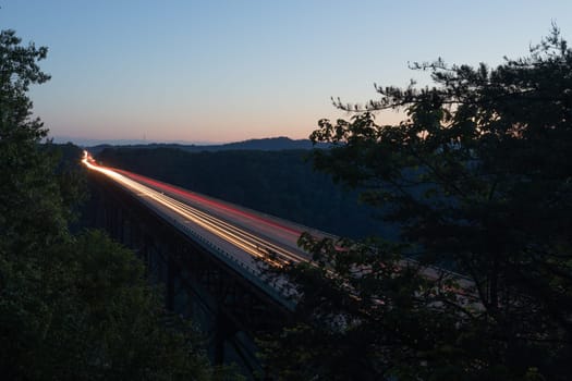 The New River Gorge Bridge at dusk, located at Victor, West Virginia, United States Of America
