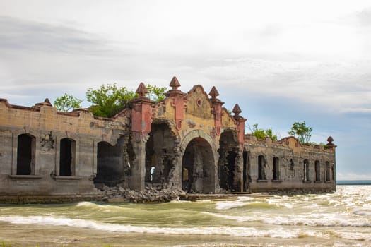 The old primary School Miguel Hidalgo, in the old town San Antonio de Padilla, emerges from the water during low tide of the Vicente Guerrero Dam