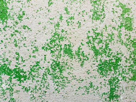 Abstract surface as green paint peeling off a concrete wall background. Old grungy, weathered painted construction structure. Cracked, dirty texture with plaster falling.