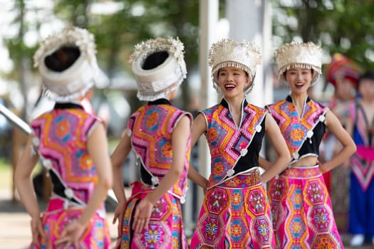 Columbus, Ohio, USA - May 26, 2019: Columbus Asian Festival, Franklin Park, Chinese Dancers wearing traditional clothing performing traditional dances.