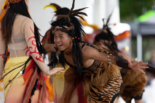 Columbus, Ohio, USA - May 26, 2019: Columbus Asian Festival, Franklin Park, Chinese Dancers wearing traditional clothing performing traditional dances.
