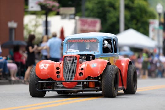Buckhannon, West Virginia, USA - May 18, 2019: Strawberry Festival, Old Hot Rod being driven along Main Street during the parade