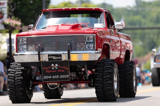 Buckhannon, West Virginia, USA - May 18, 2019: Strawberry Festival, Old Classic Truck, GMC, being driven along Main Street during the parade