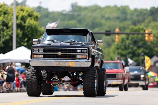 Buckhannon, West Virginia, USA - May 18, 2019: Strawberry Festival, Old Classic Truck, Chevrolet Pickup, being driven along Main Street during the parade