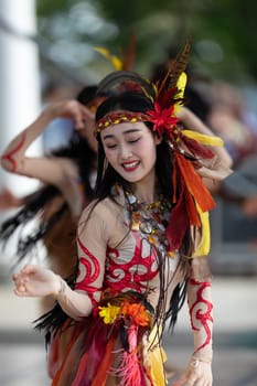 Columbus, Ohio, USA - May 26, 2019: Columbus Asian Festival, Franklin Park, Chinese Dancers wearing traditional clothing performing traditional dances.