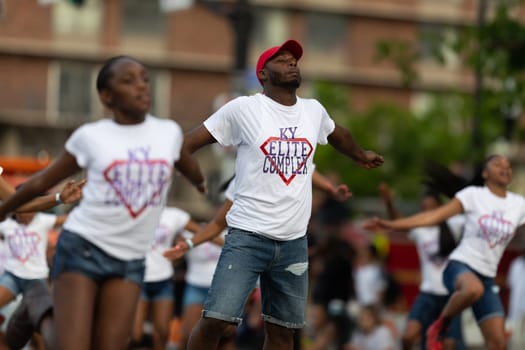 Louisville, Kentucky, USA - May 2, 2019: The Pegasus Parade, Members of KY Elite Complex, dancing during the parade