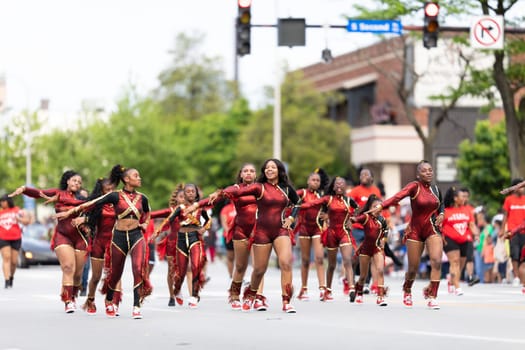 Louisville, Kentucky, USA - May 2, 2019: The Pegasus Parade, African American women members of the STR8 Diamonds dancing during the parade